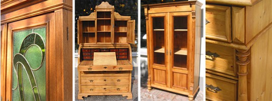 Antike Holzschränke, Sekretär und historische Möbeldetails