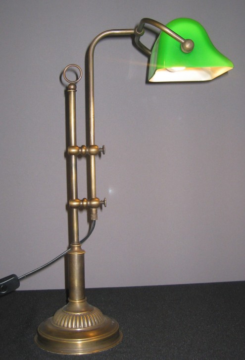 Bankerlamp Messing Wellenschirm opal-grün