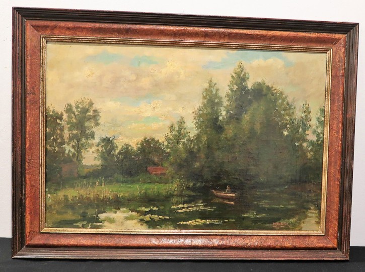 Gemälde Landschaft am Fluss H. van Dijk