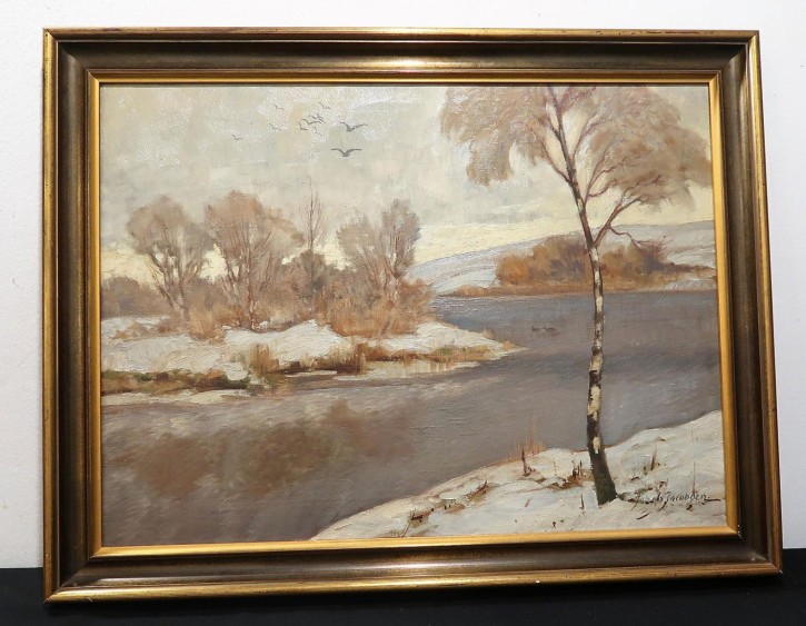 Ölgemälde Winterlandschaft Johan Jacobson