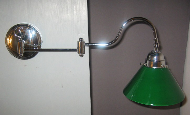 Wandlampe mit Doppelgelenk Schusterschirm grün