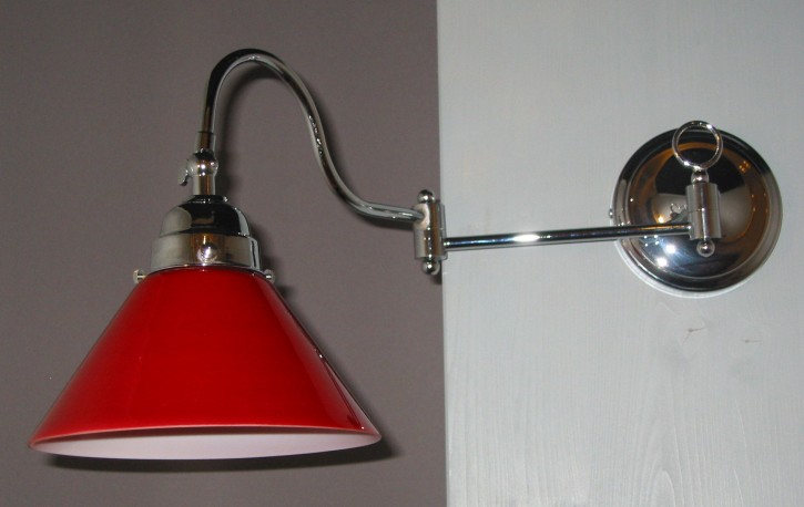 Wandlampe mit Doppelgelenk Schusterschirm rot