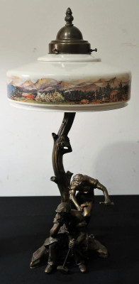 Tischlampe mit altem Glasschirm