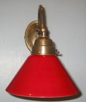Wandlampe 1flammig brüniert Glas Schusterschirm rot